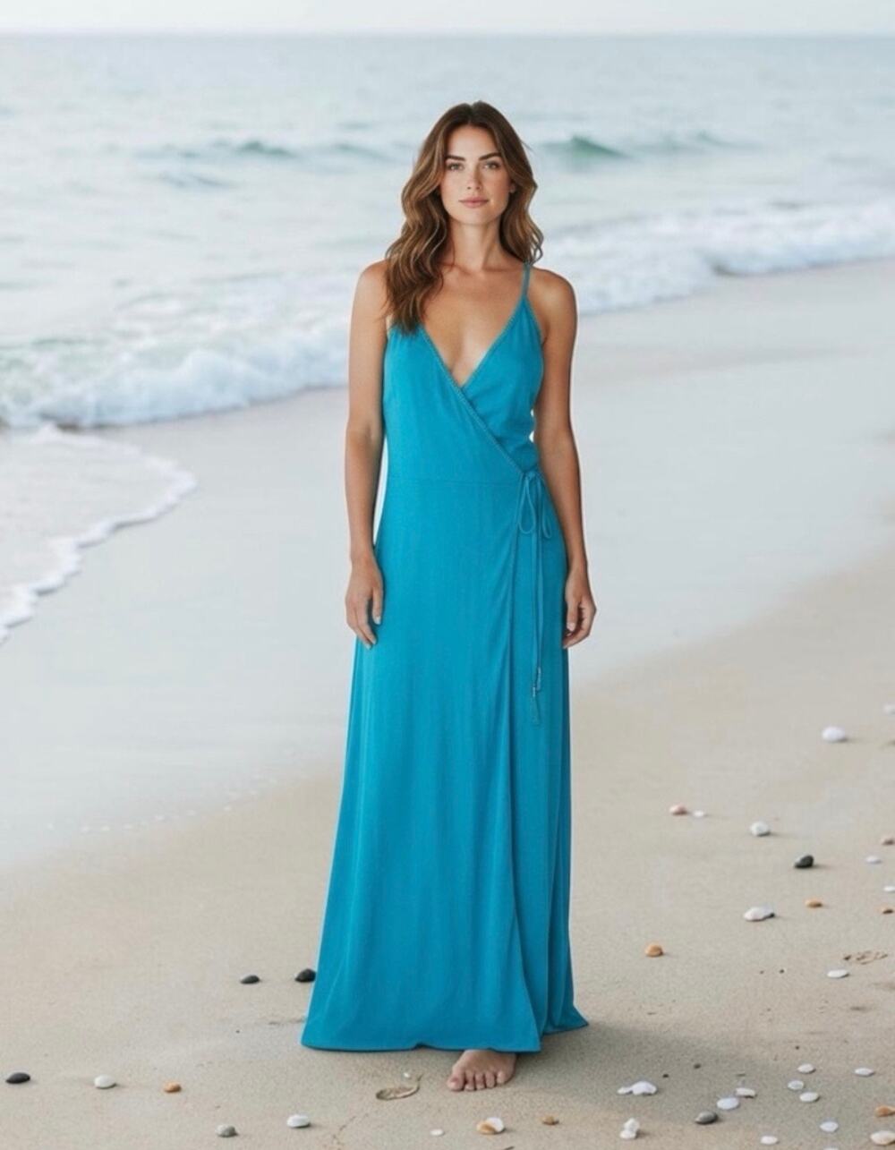 Trina Turk Brittany Maxi Dress Turquoise Wrap Tie Maxi Dress NWT XS
